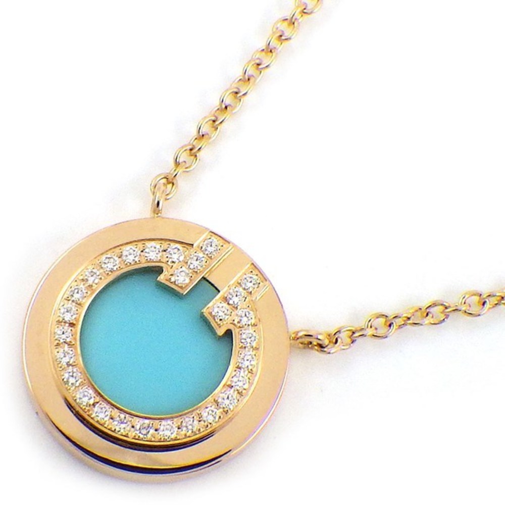 Tiffany T Two Circle Necklace Turquoise Diamond Pink Gold